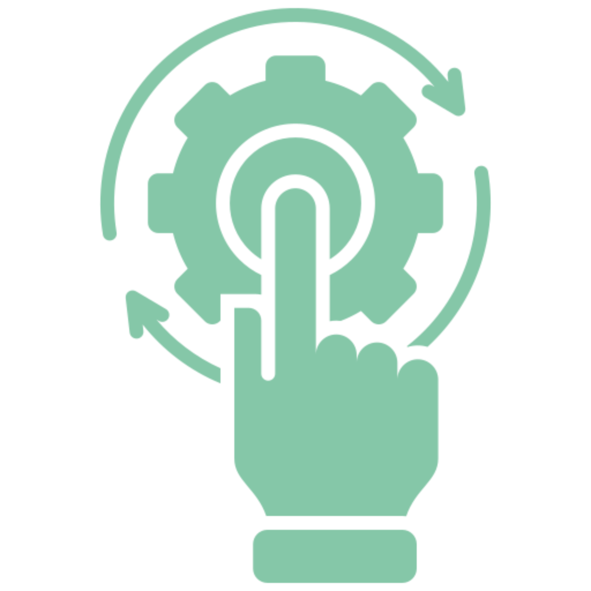 Hand pressing gear icon with circular arrows